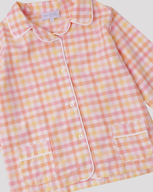 Pijama din bumbac cu saculet cu carouri galbene